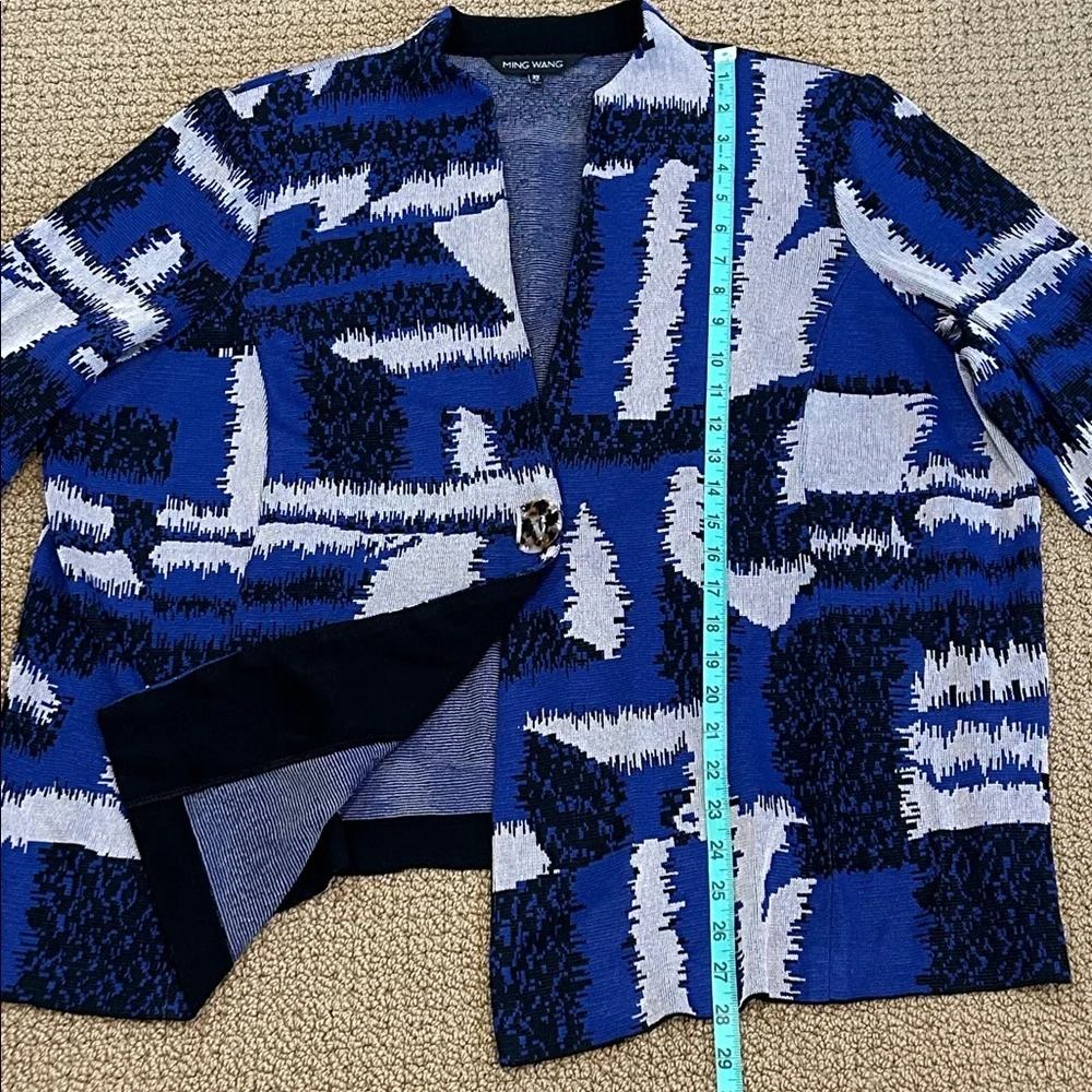Ming Wang Black Blue Gray Abstract Print Single Button Front Blazer 2X Lagenlook